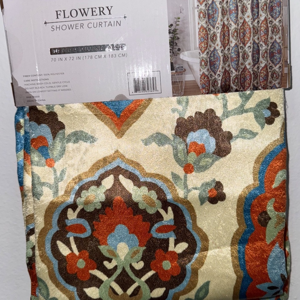 Flowery Shower Curtain with Multicolor Pattern